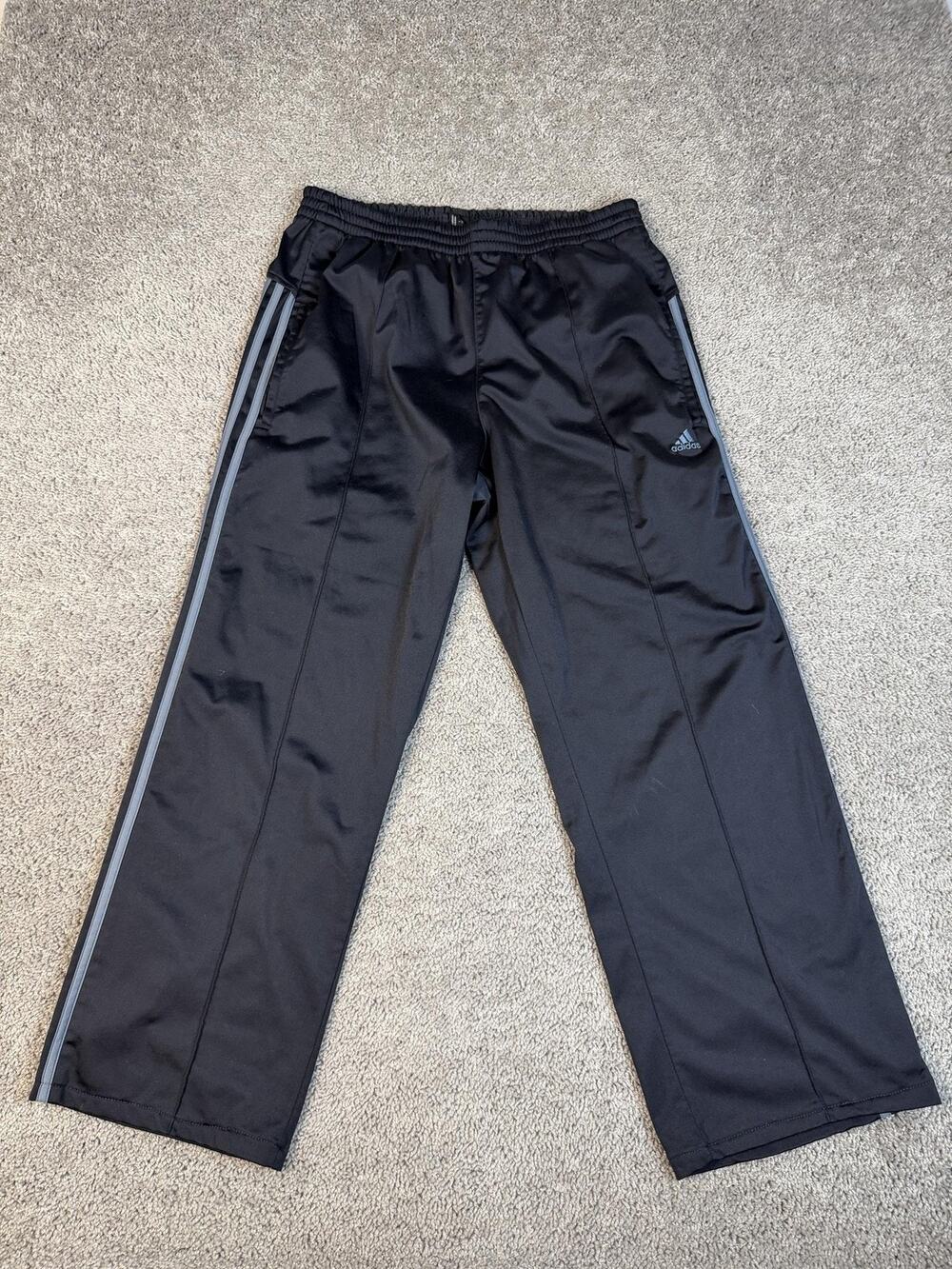 Adidas Pants Mens L Black Track Pants Microfiber Elastic Waist Pockets